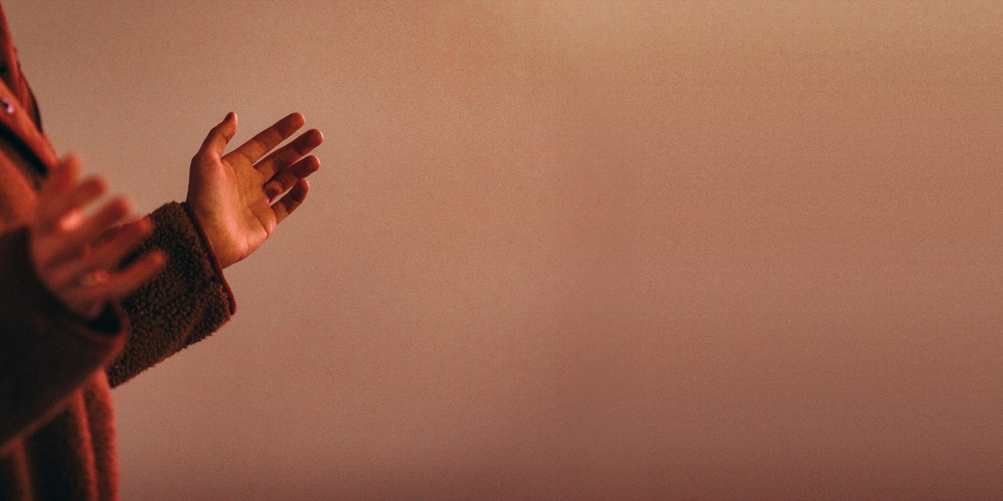 A pair of open hands held out, palms up, against a warm sunlit wall.